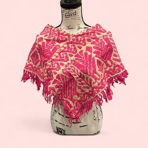 Vintage 50’s? Yarn canvas poncho boho festival gypsy pink party glam handmade